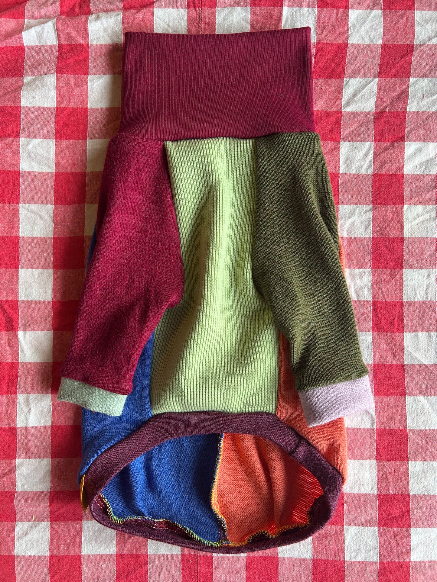 Size S, Patchwork Turtleneck - Peachy Blue