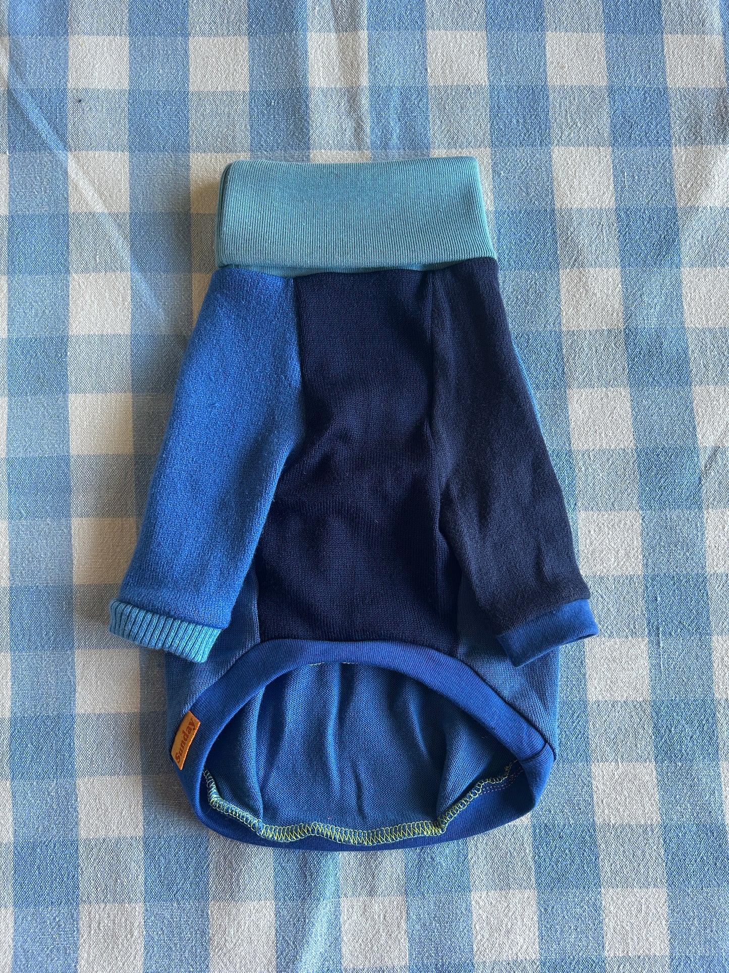 Size S, Patchwork Turtleneck - Blueberry